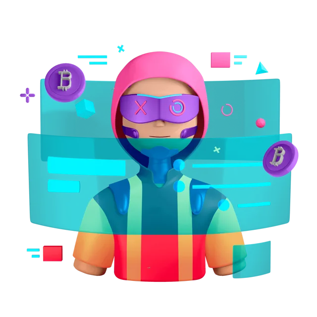 User in a violet visor managing a private bitcoin transaction on several screens