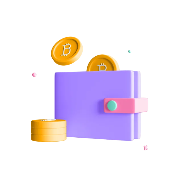 Violet wallet with bitcoin coins